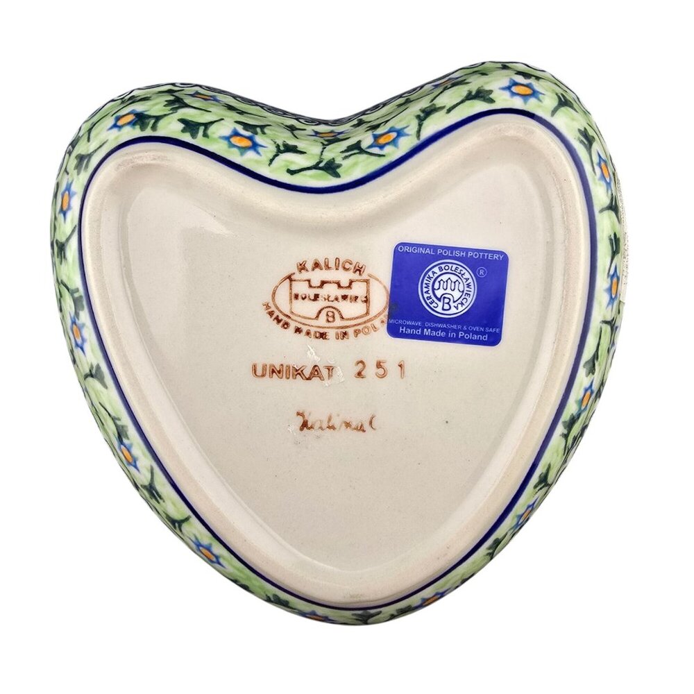 Kalich Boleslawiecka Ceramic Whimsical Heart Polish Pottery Bowl Floral Design - Picture 3 of 9